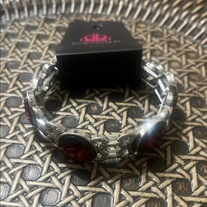 Silver and Red Stone Stretch Bracelet Devoted to Drama - Nickel Free